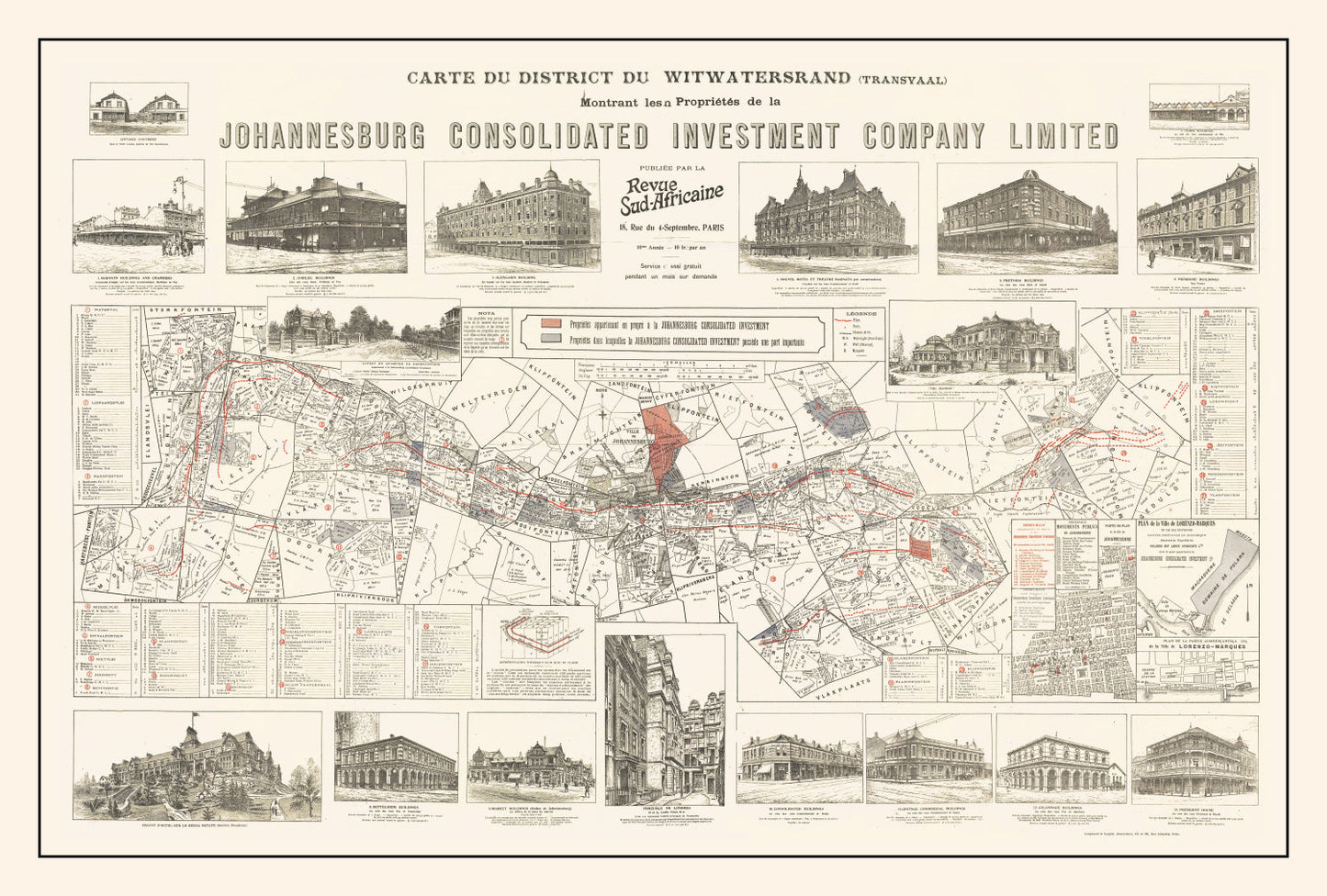 Vintage Map of Johannesburg, South Africa 1902