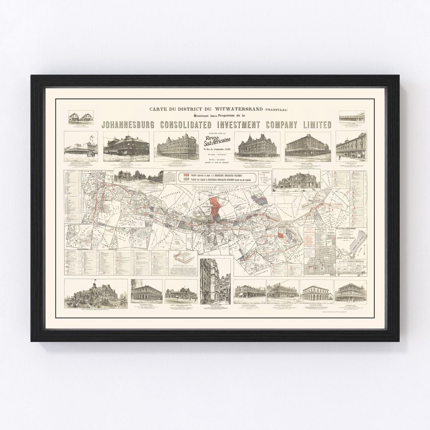 Vintage Map of Johannesburg, South Africa 1902