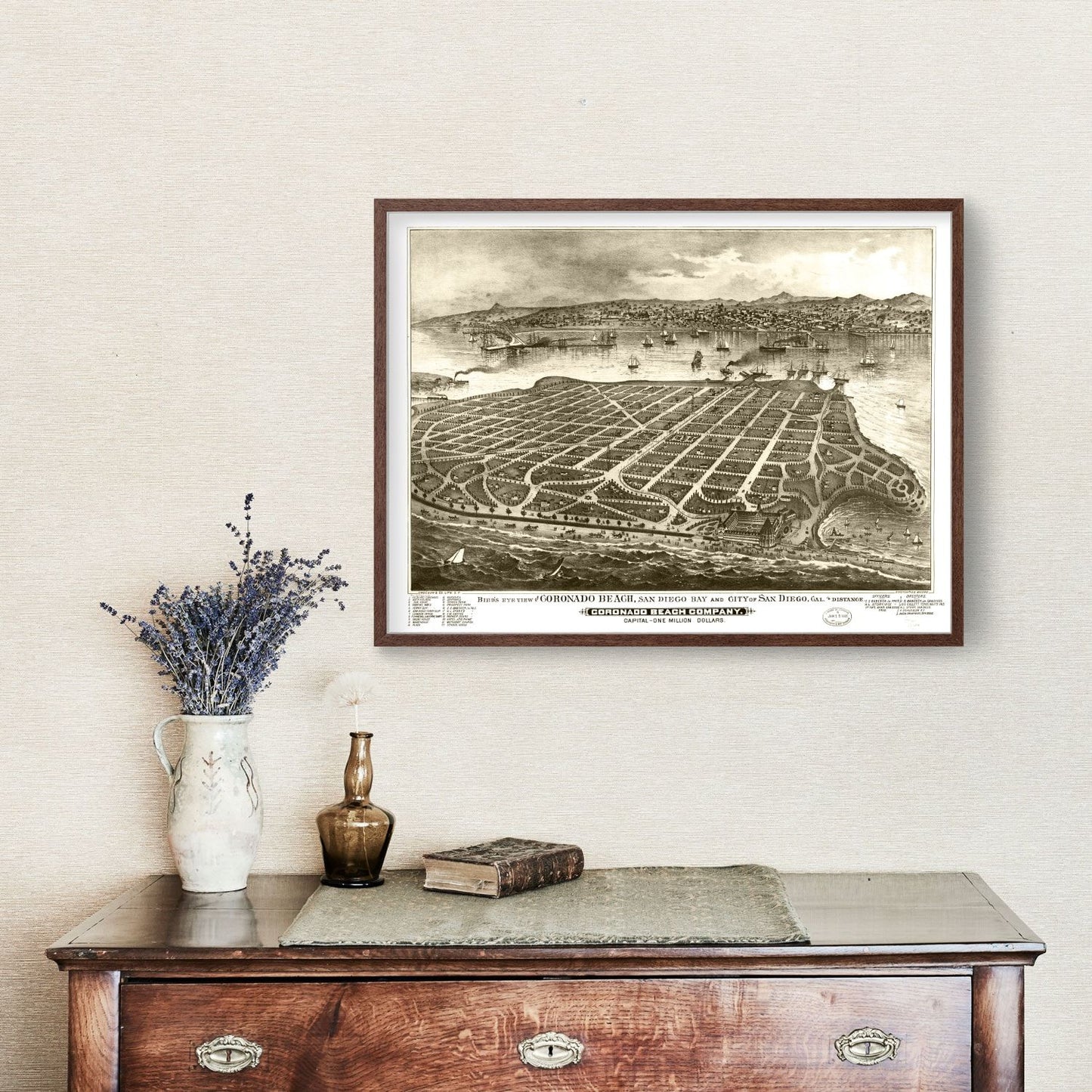Vintage Map Print of San Diego, California 1880
