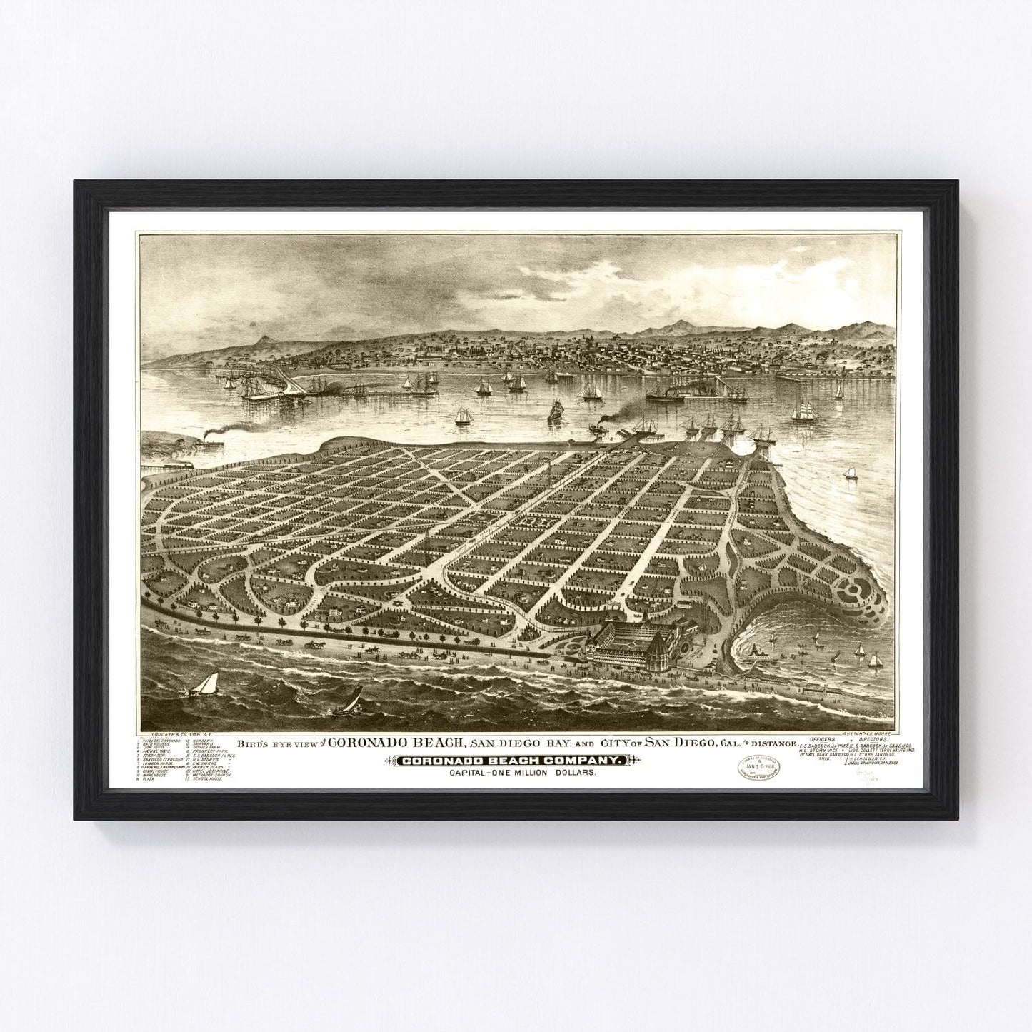 Vintage Map Print of San Diego, California 1880