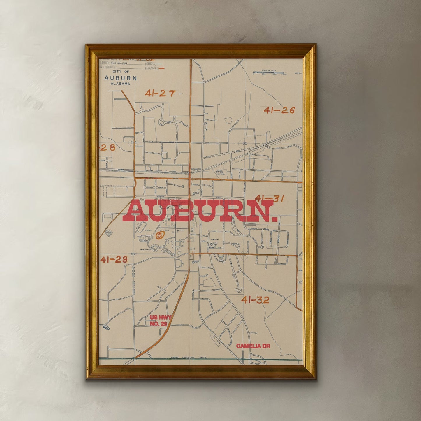 Auburn Map Print I