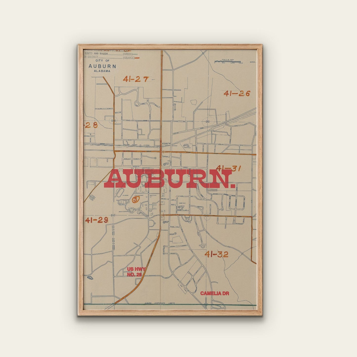 Auburn Map Print I