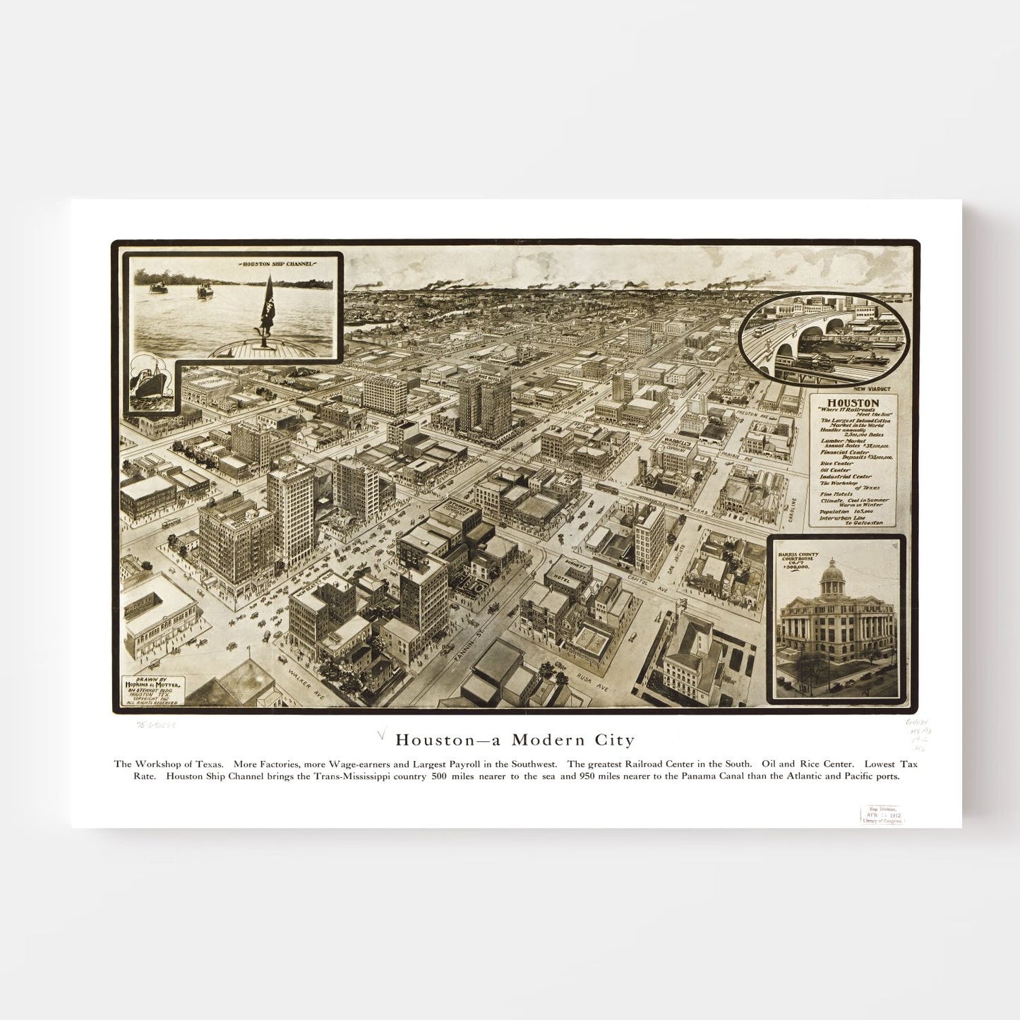 Vintage Map of Houston, Texas 1912