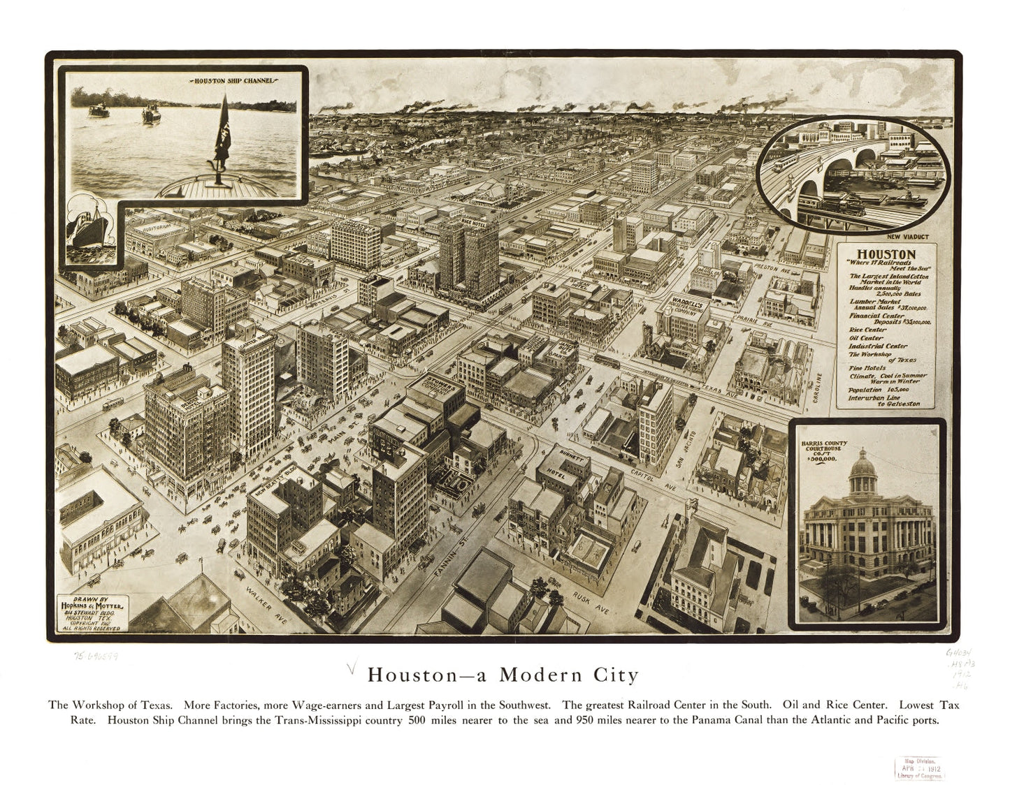 Vintage Map of Houston, Texas 1912