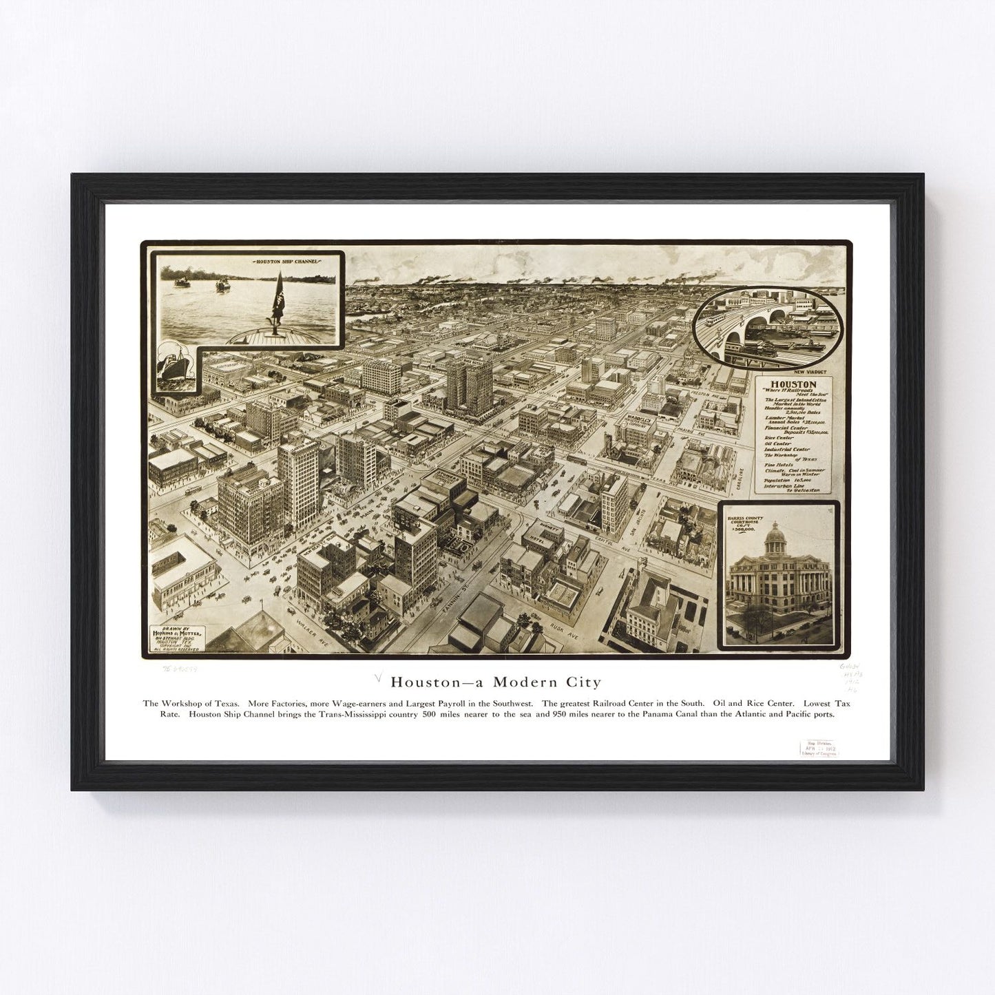Vintage Map of Houston, Texas 1912