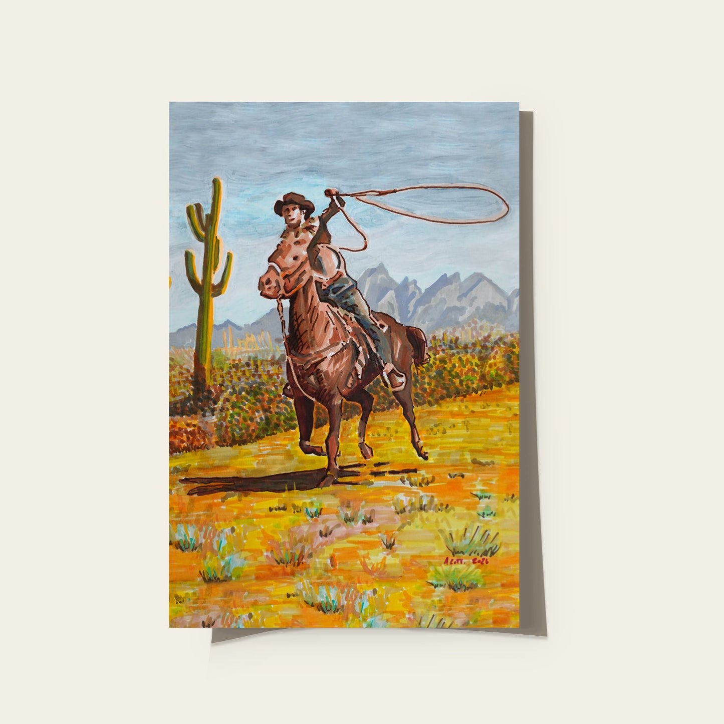 Cowboy on Horseback Print