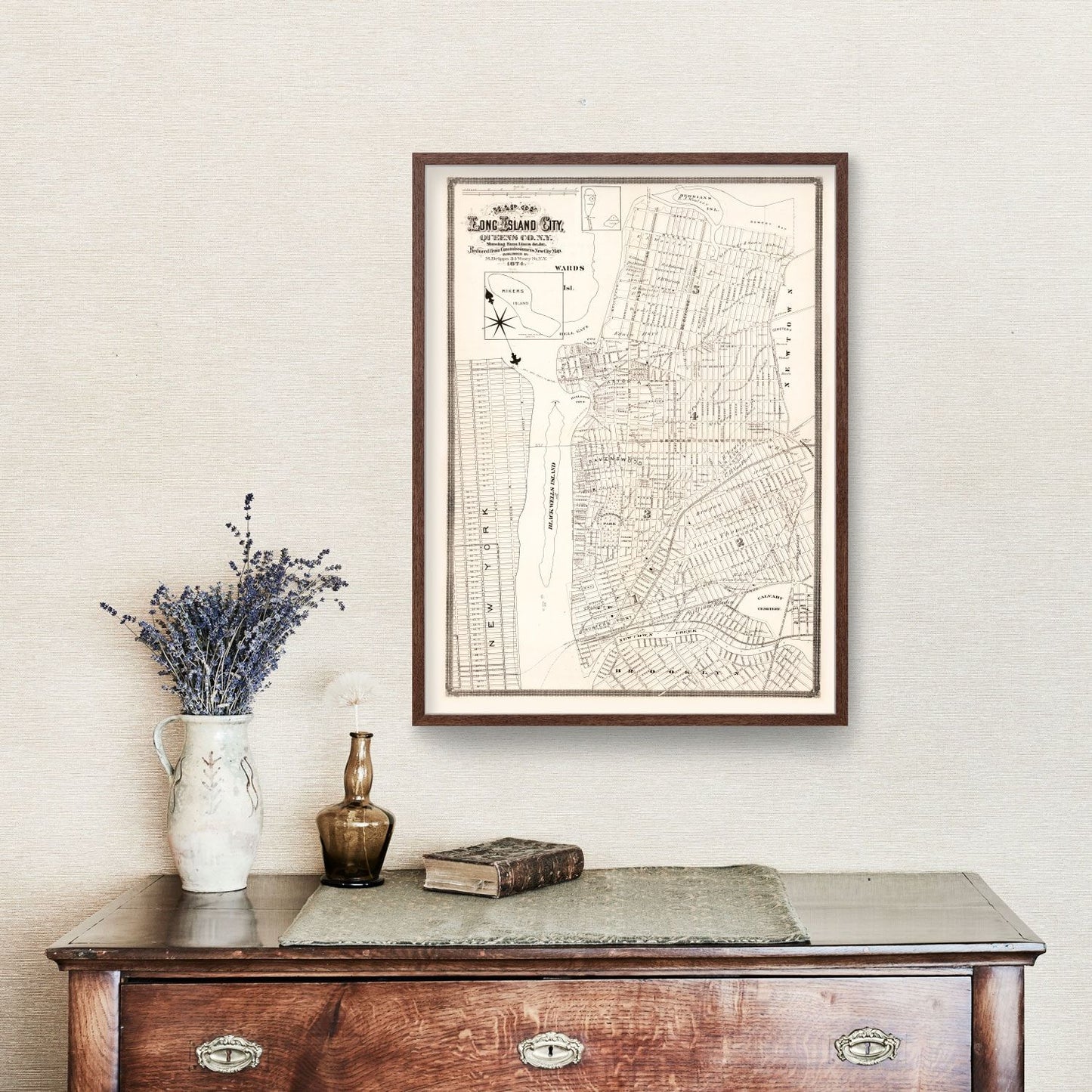 Vintage Map Print of Queens County, New York 1874