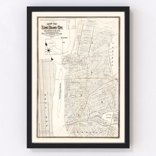Vintage Map Print of Queens County, New York 1874