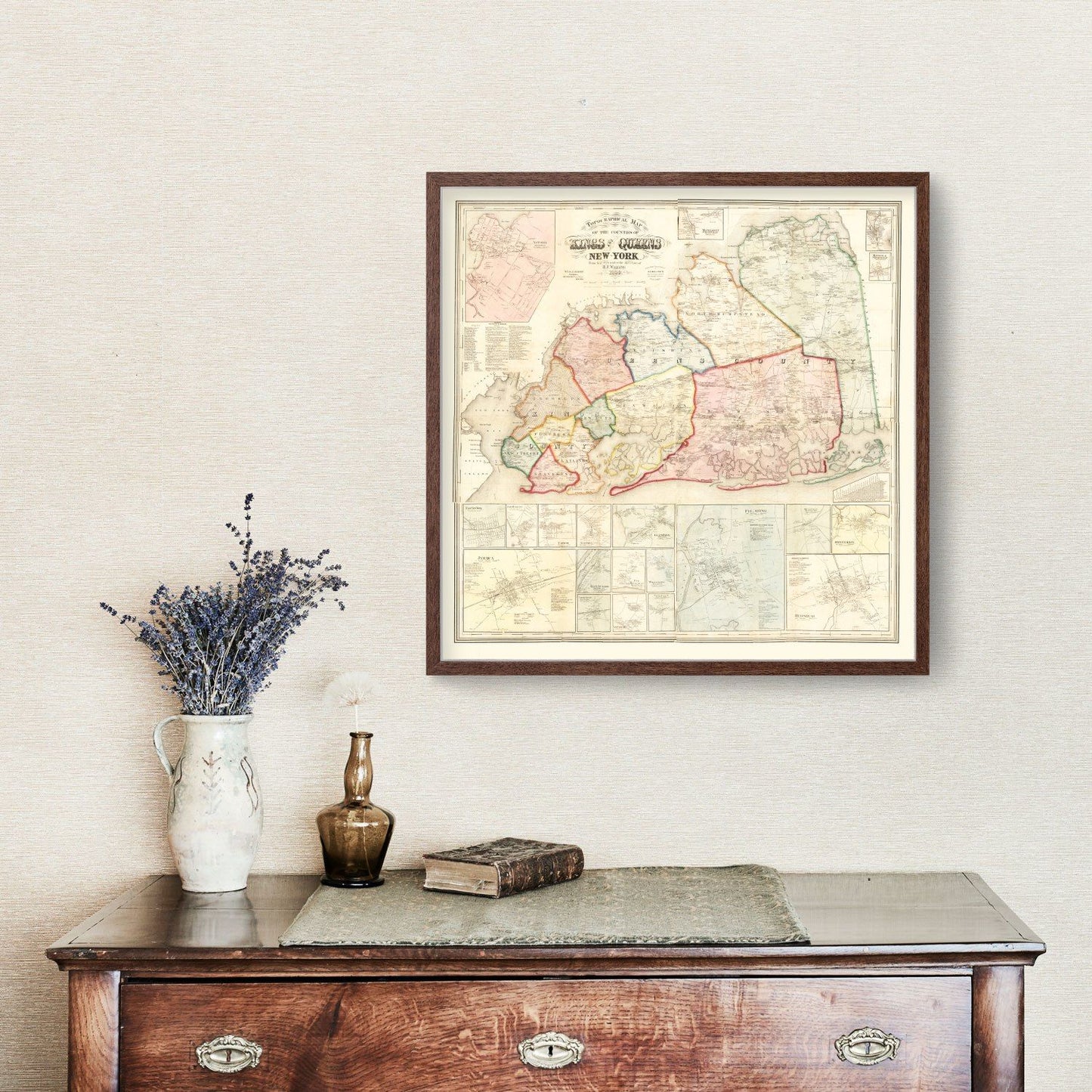 Vintage Map Print of Queens County, New York 1859