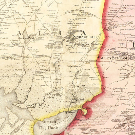 Vintage Map Print of Queens County, New York 1859