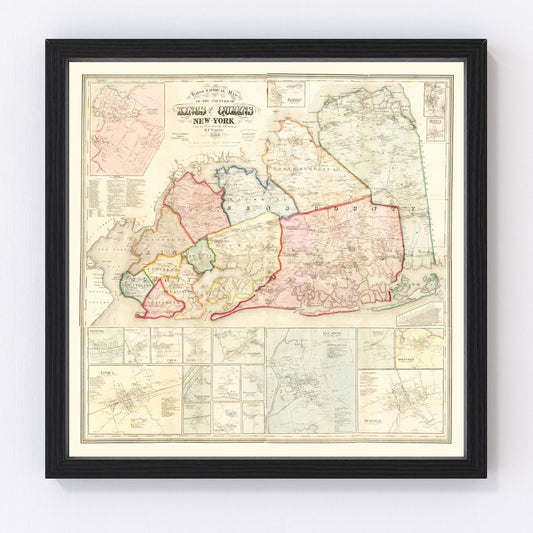 Vintage Map Print of Queens County, New York 1859