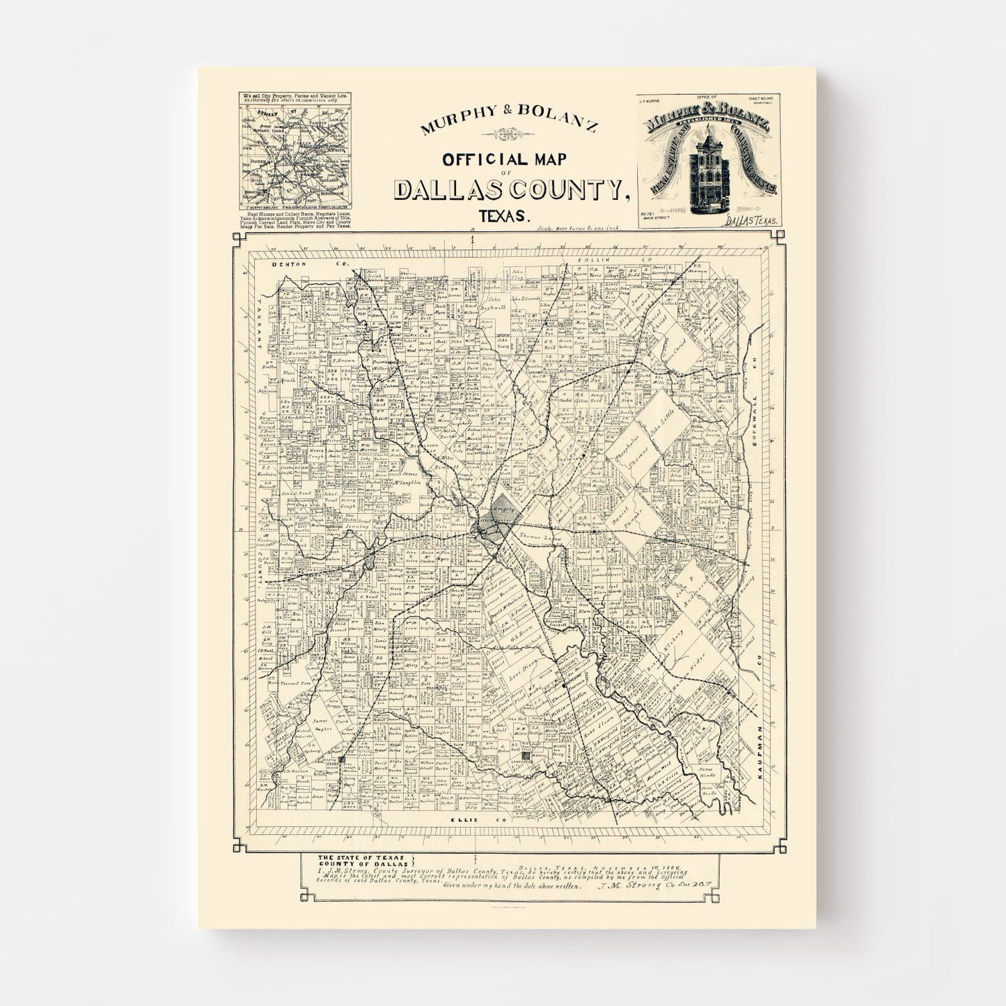 Vintage Map of Dallas County, Texas 1886