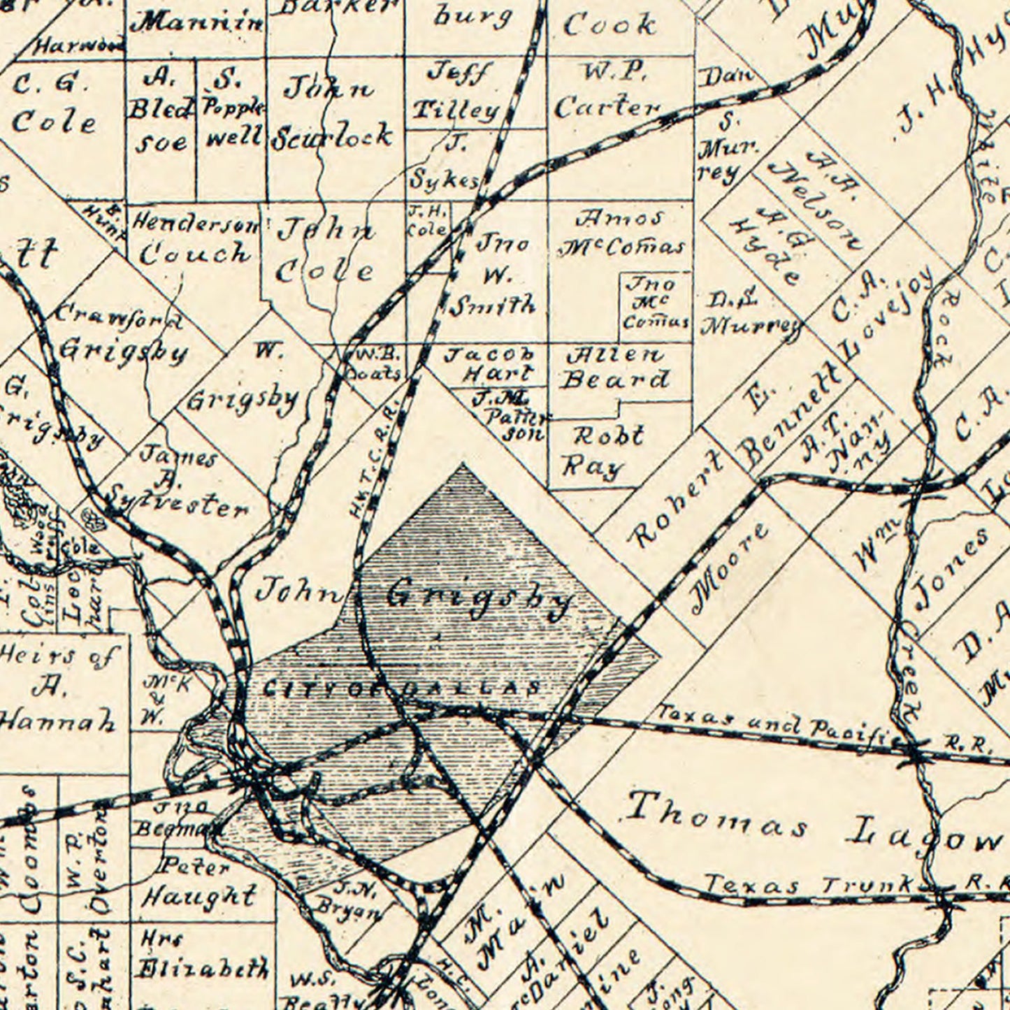Vintage Map of Dallas County, Texas 1886