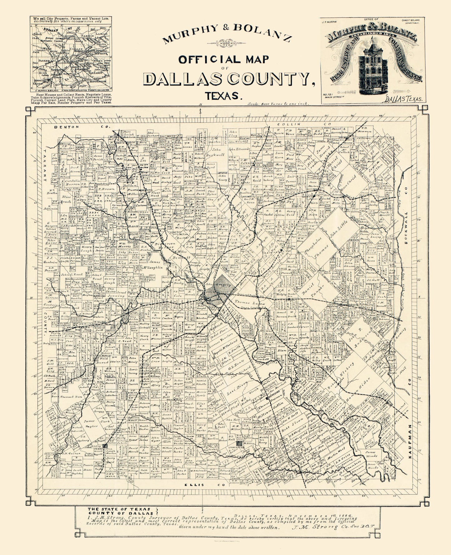 Vintage Map of Dallas County, Texas 1886