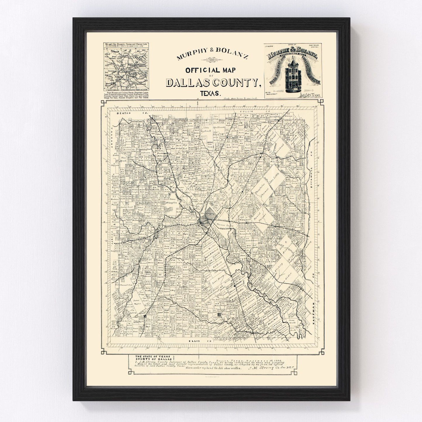 Vintage Map of Dallas County, Texas 1886