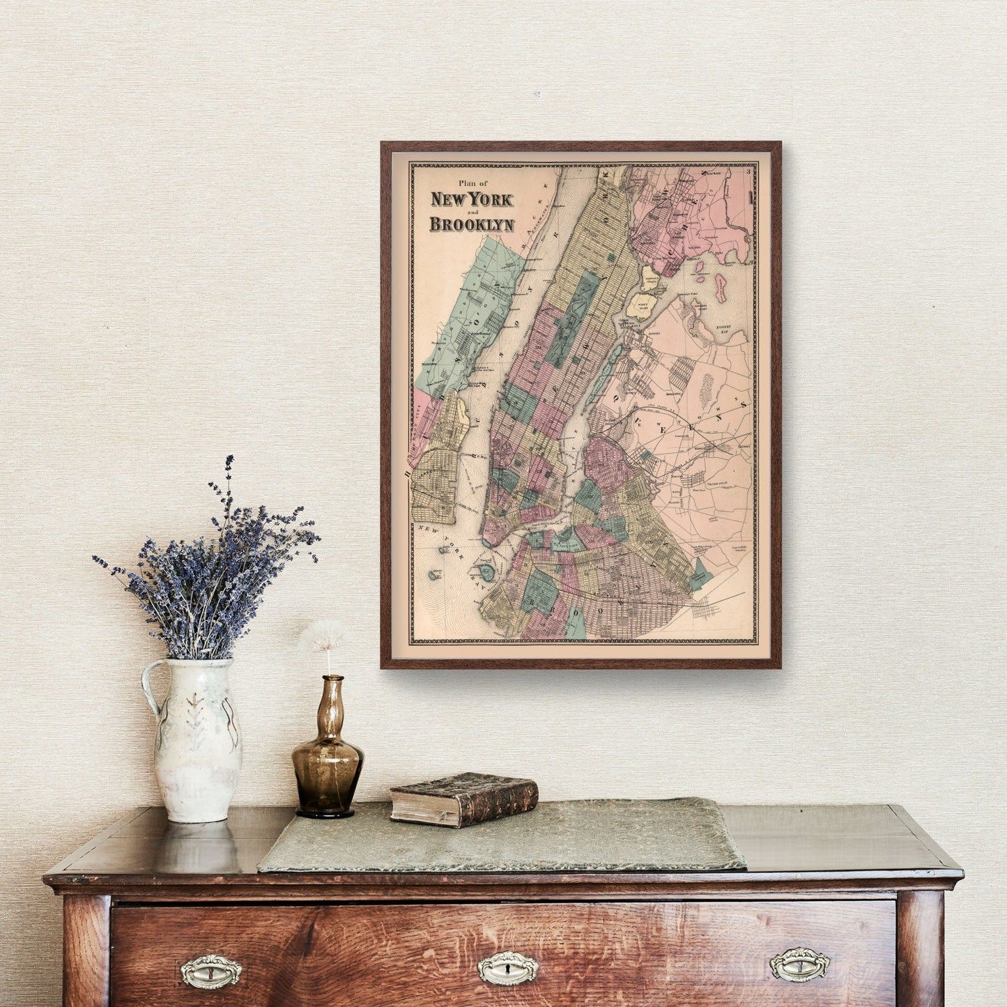 Vintage Map Print of Brooklyn, New York 1867