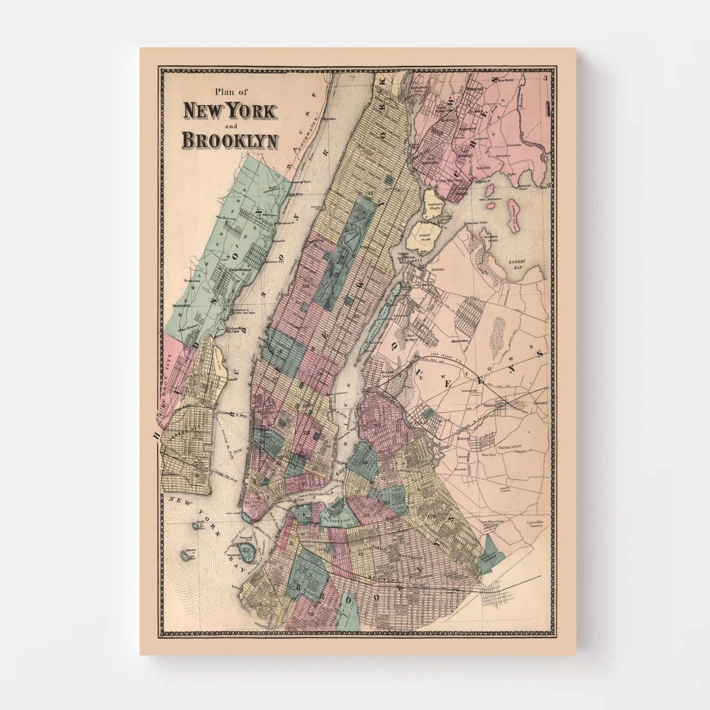 Vintage Map Print of Brooklyn, New York 1867