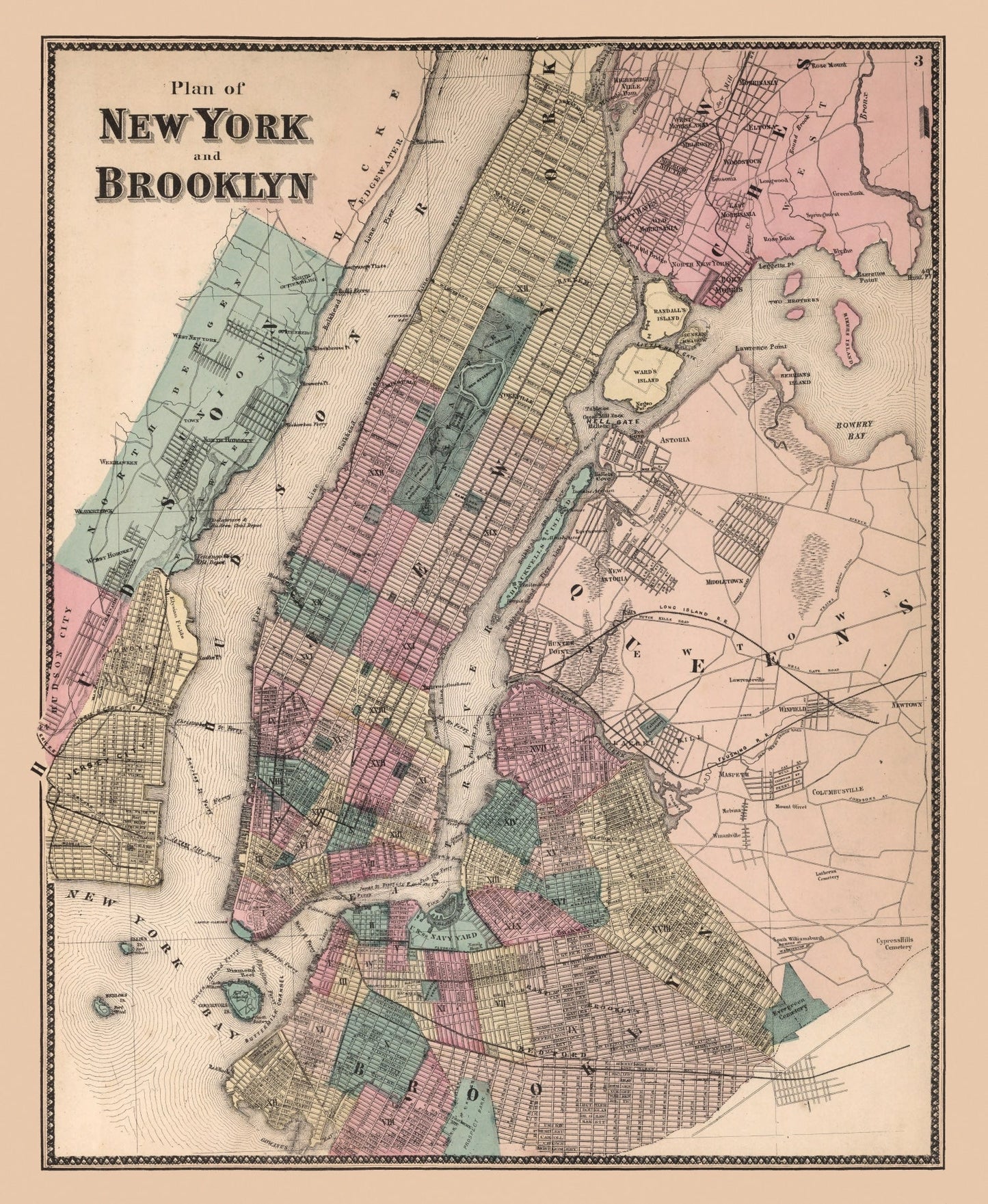 Vintage Map Print of Brooklyn, New York 1867