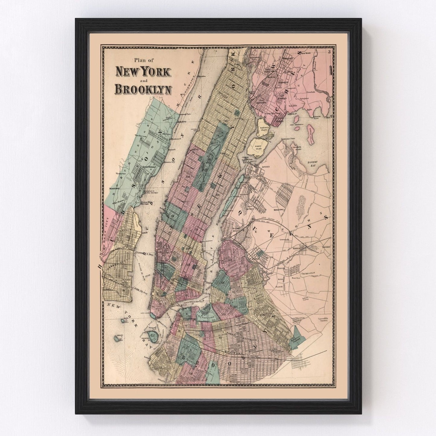 Vintage Map Print of Brooklyn, New York 1867