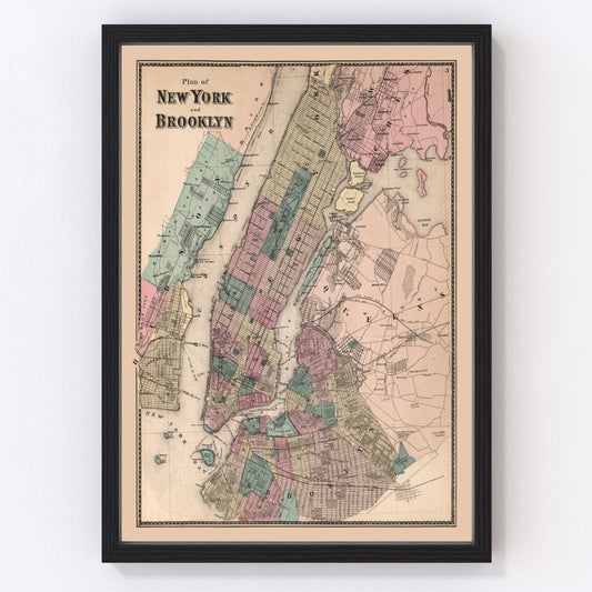 Vintage Map Print of Brooklyn, New York 1867