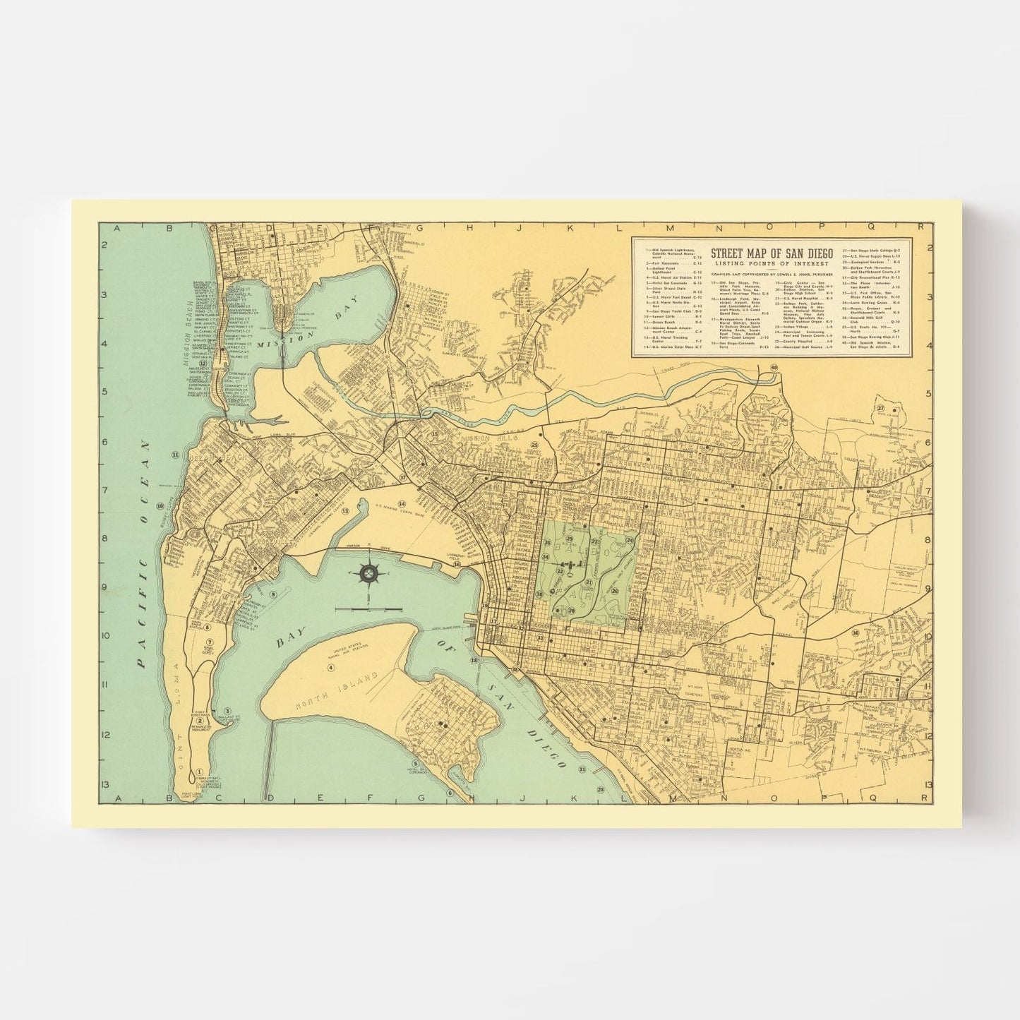 Vintage Map of San Diego, California 1935