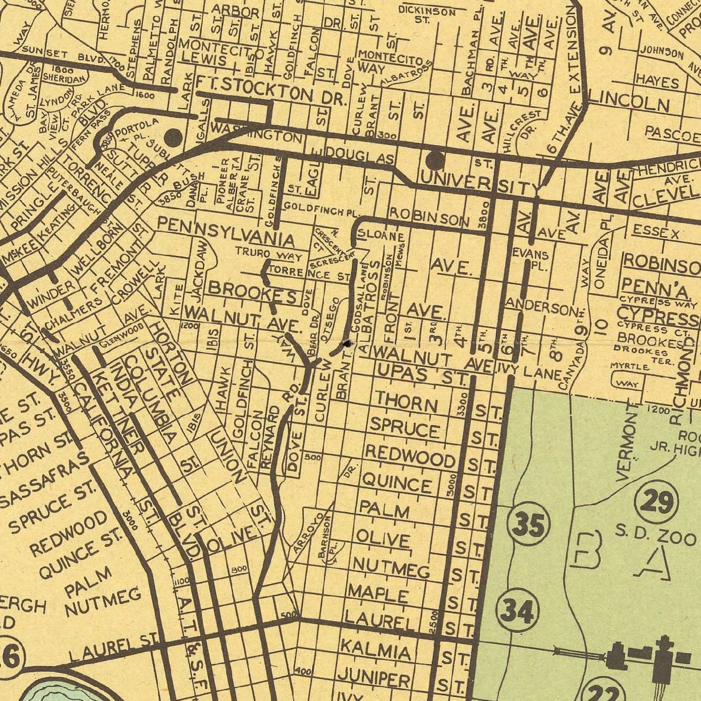 Vintage Map of San Diego, California 1935