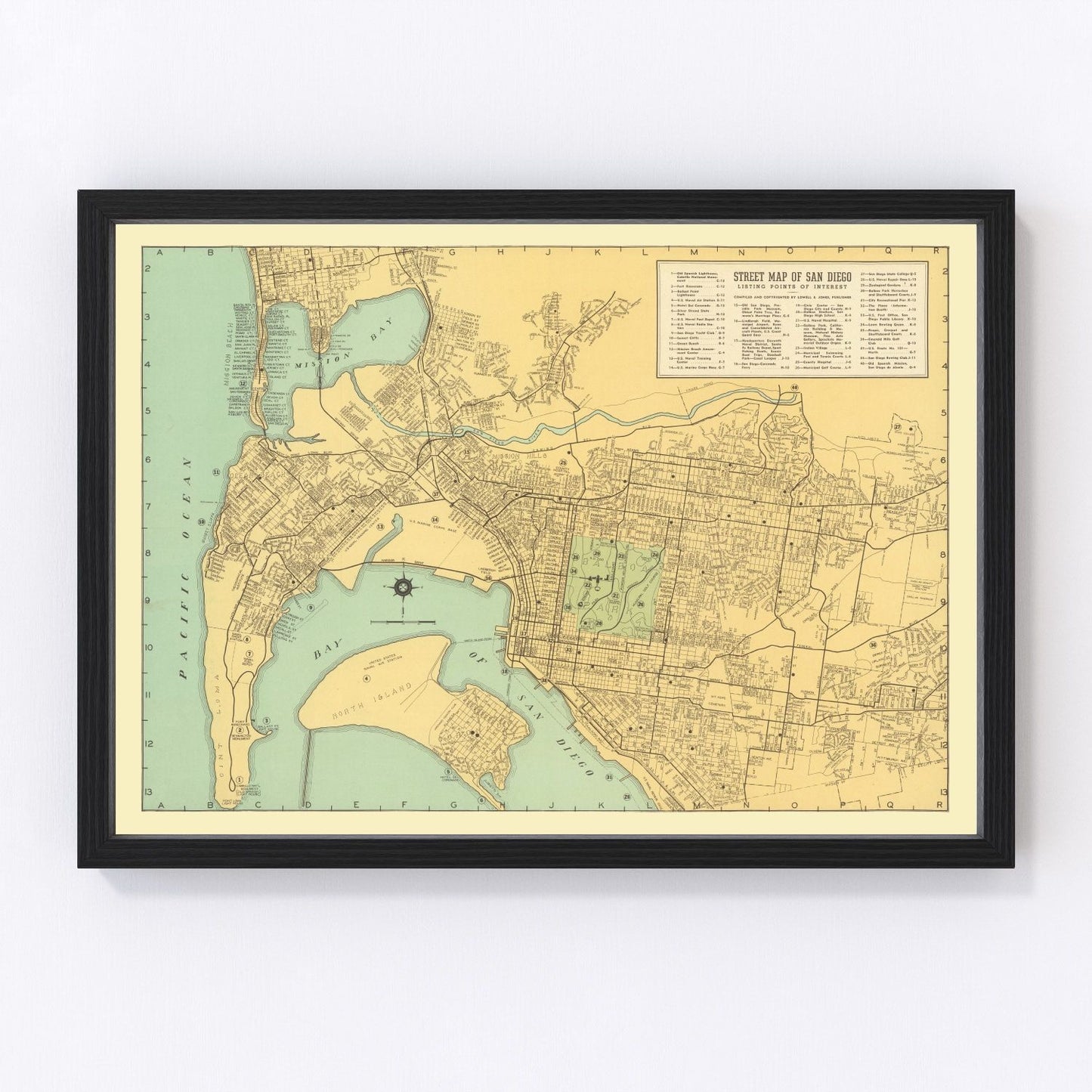 Vintage Map of San Diego, California 1935