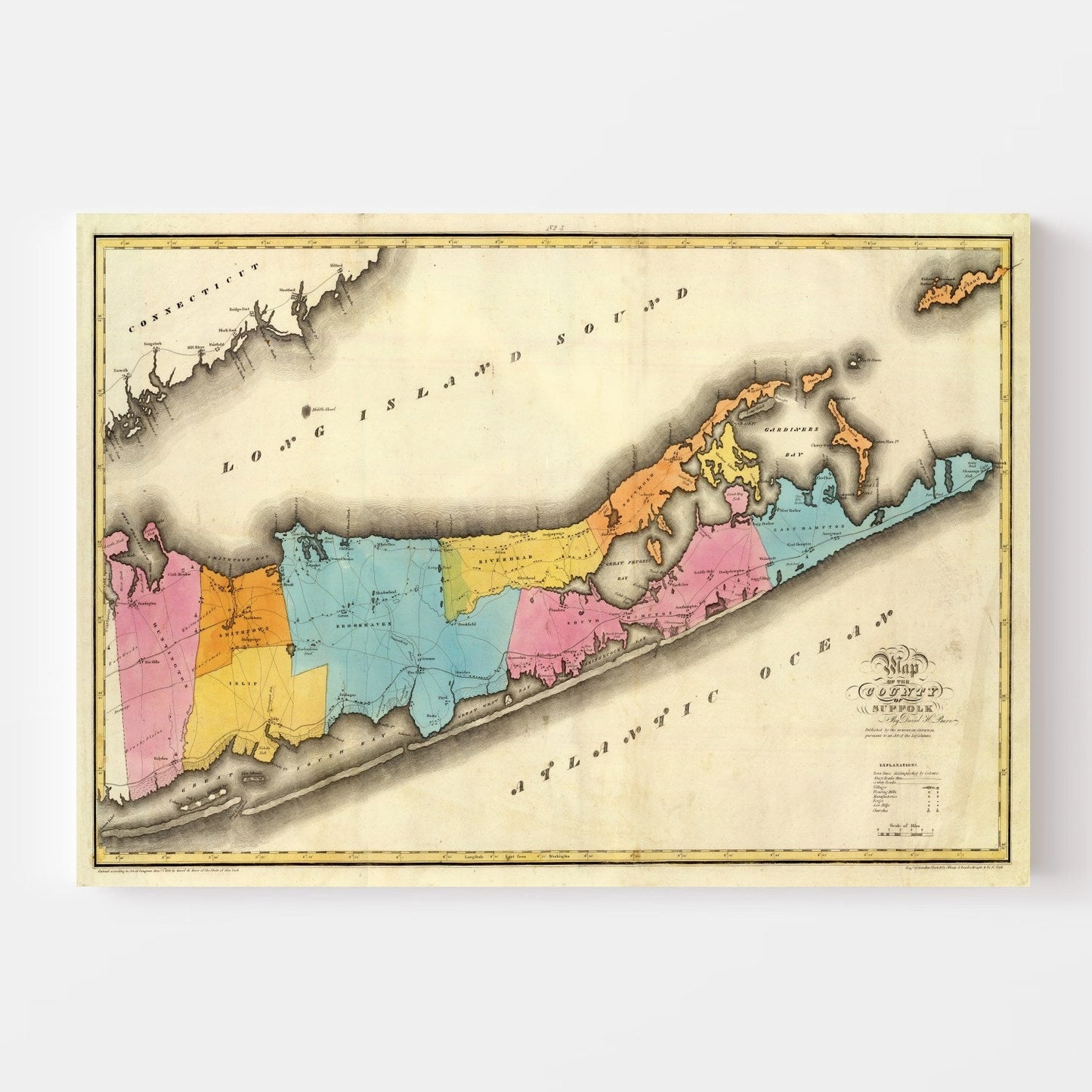 Vintage Map of Long Island, New York 1829