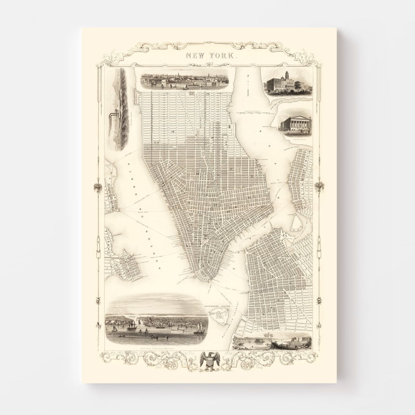 1851 Vintage Map of NYC Lower Manhattan