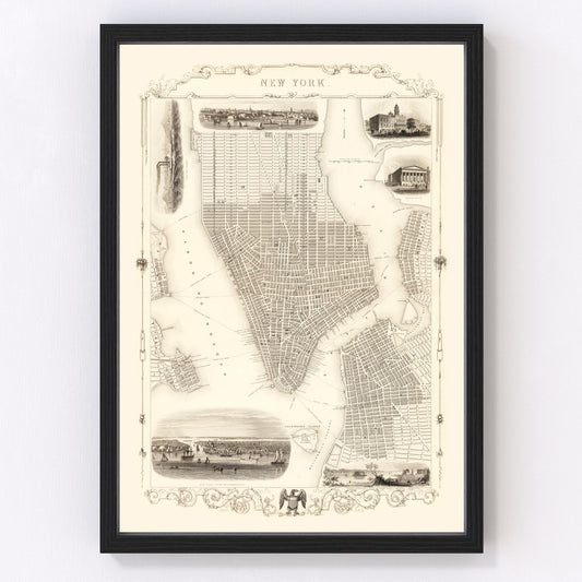 1851 Vintage Map of NYC Lower Manhattan