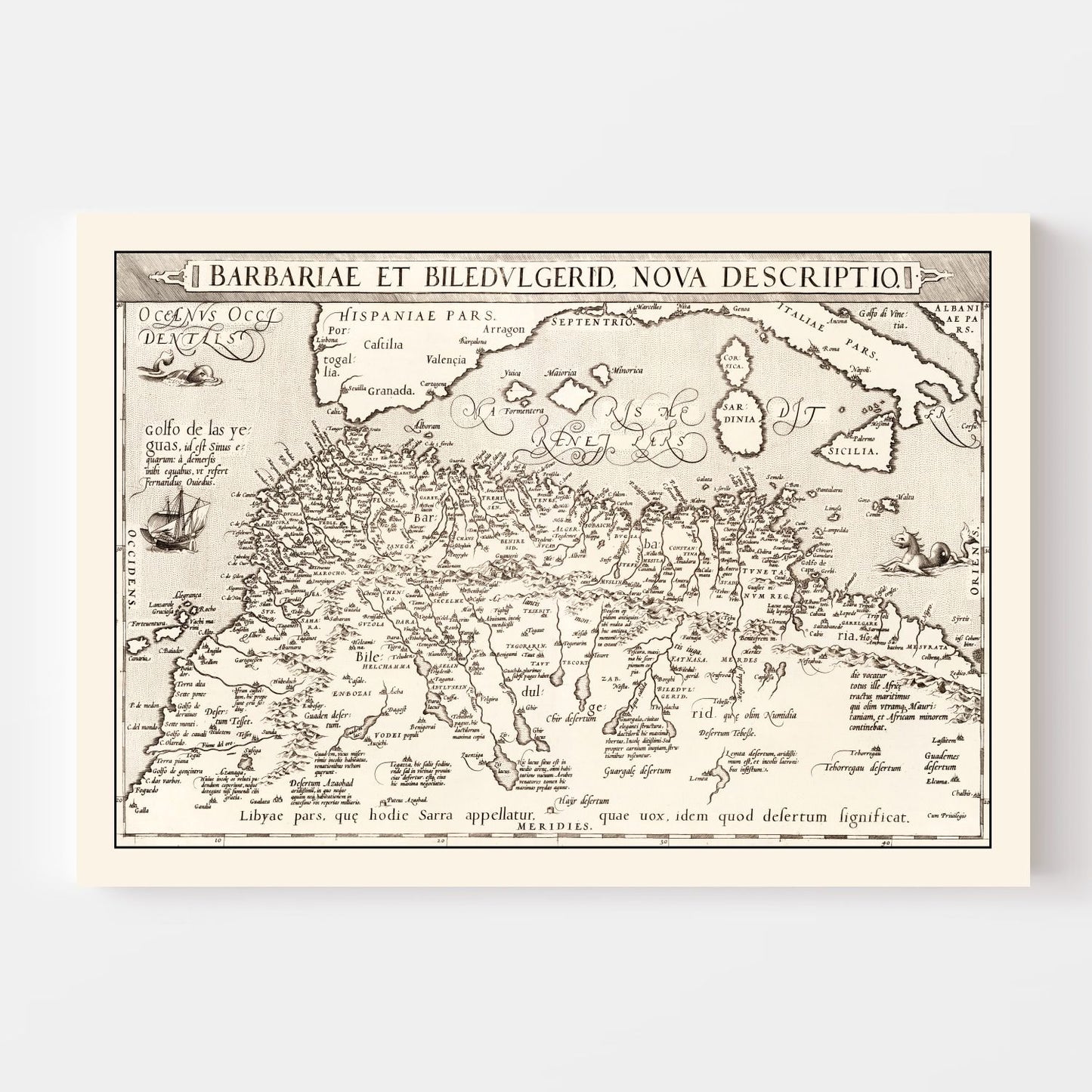 Vintage Map of North Africa & the Mediterranean Sea, 1570
