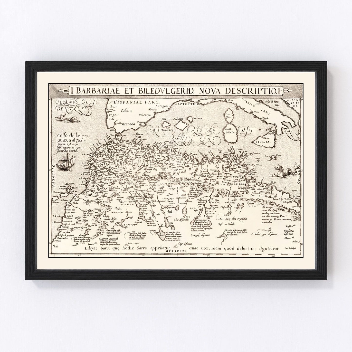 Vintage Map of North Africa & the Mediterranean Sea, 1570