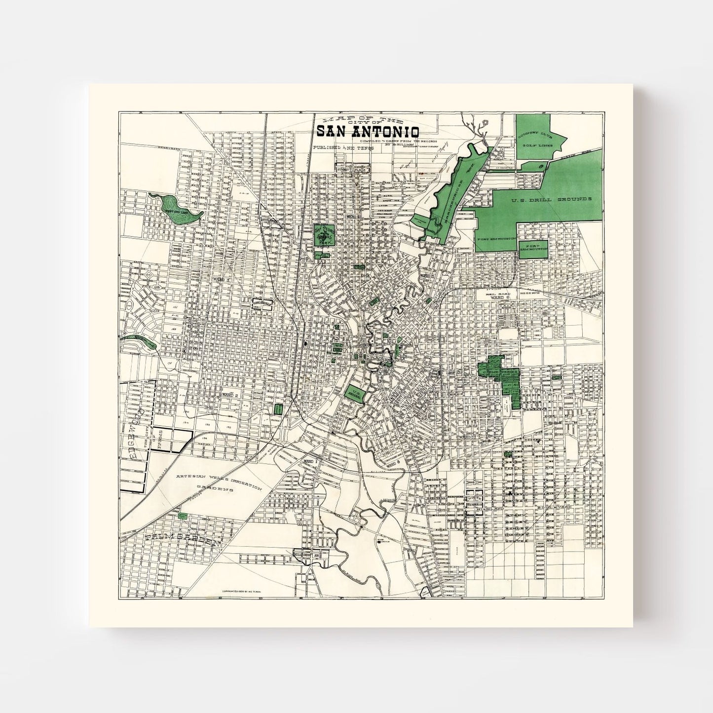 Vintage Map of San Antonio, Texas 1909