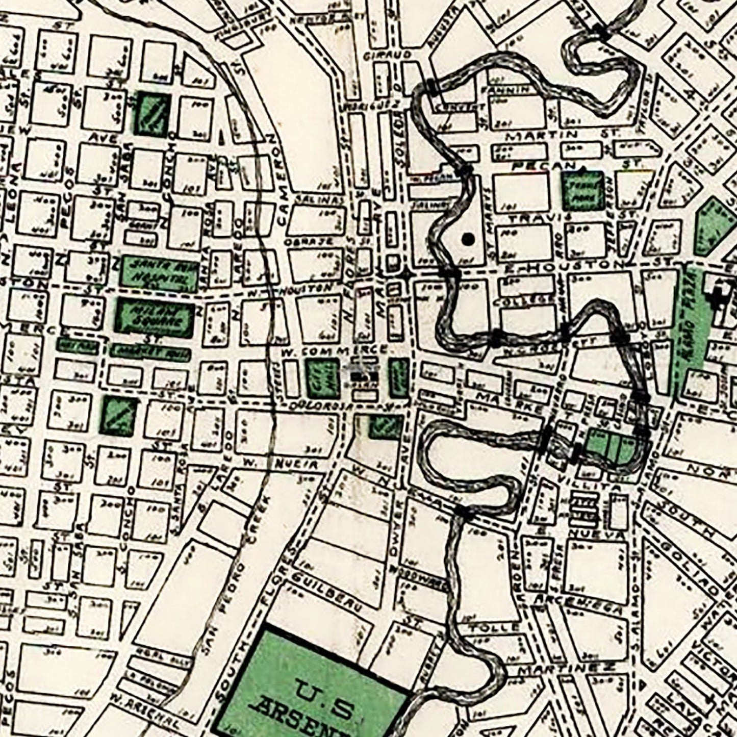 Vintage Map of San Antonio, Texas 1909