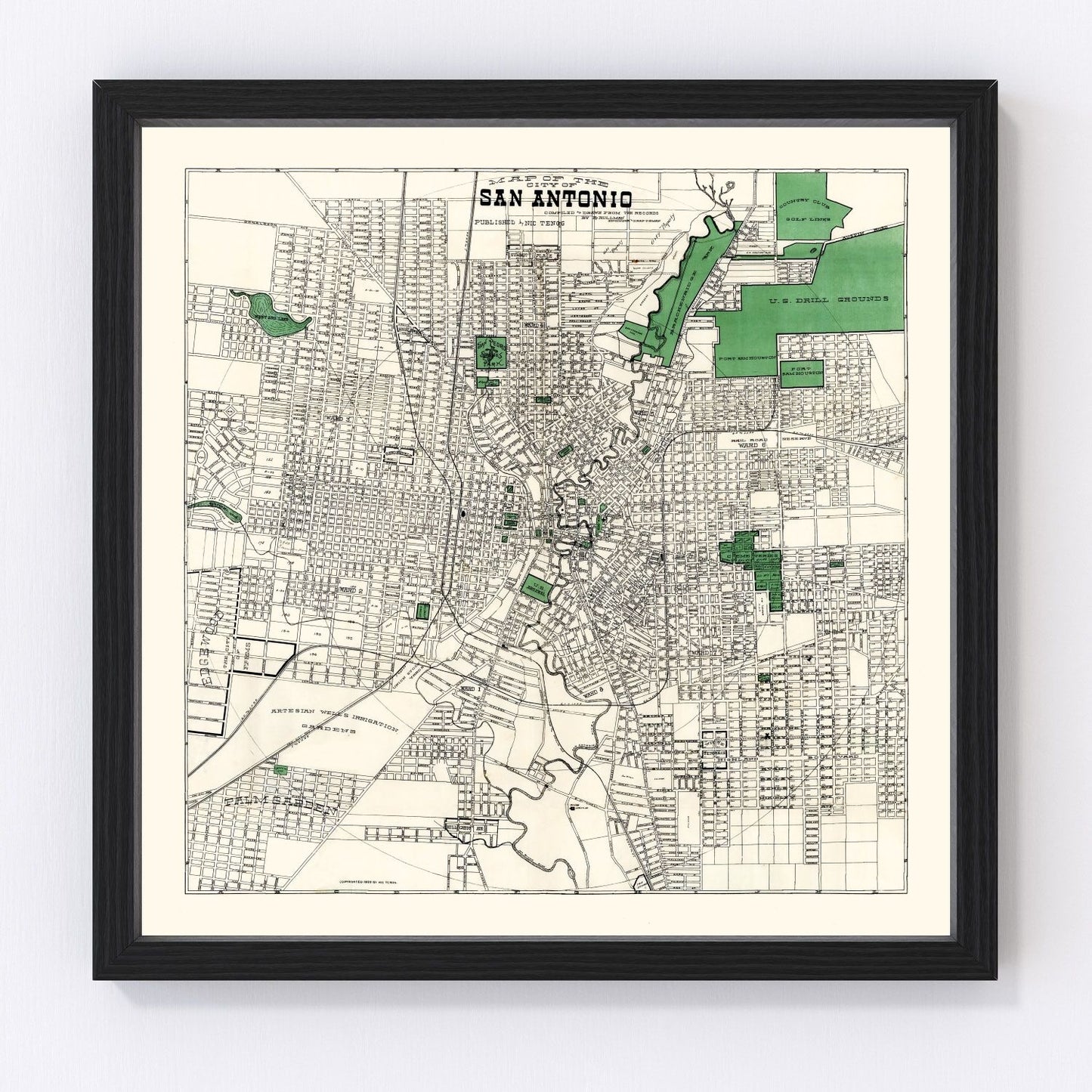 Vintage Map of San Antonio, Texas 1909