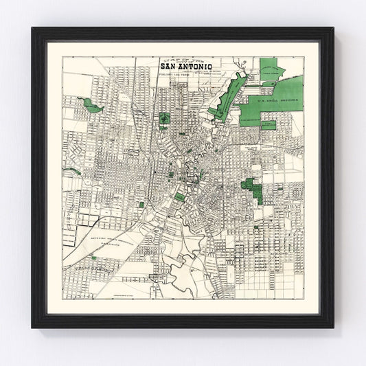 Vintage Map of San Antonio, Texas 1909