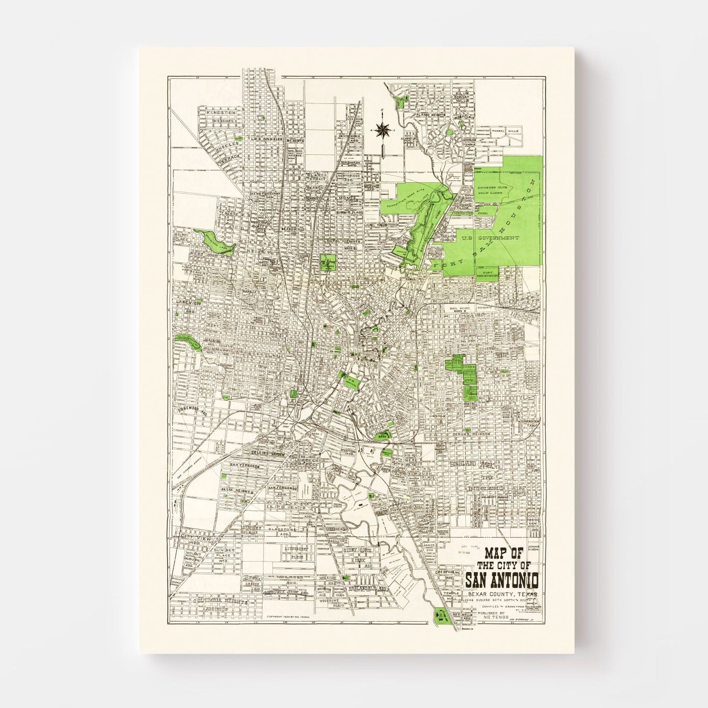 Vintage Map of San Antonio, Texas 1924