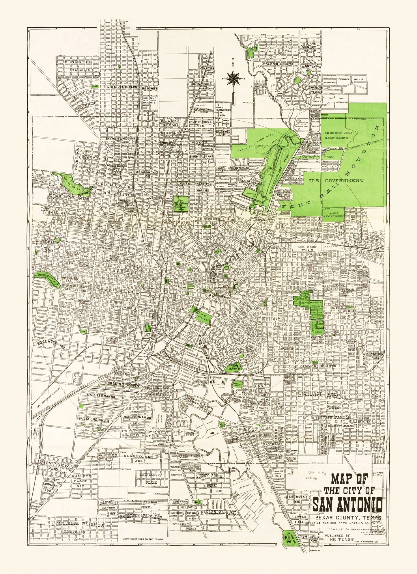 Vintage Map of San Antonio, Texas 1924