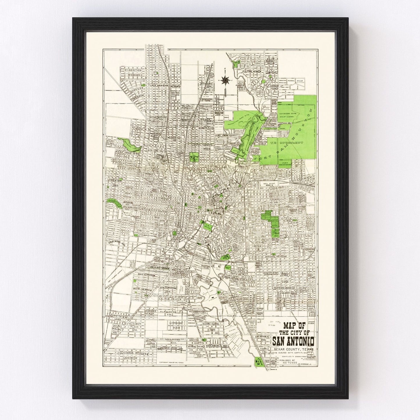 Vintage Map of San Antonio, Texas 1924