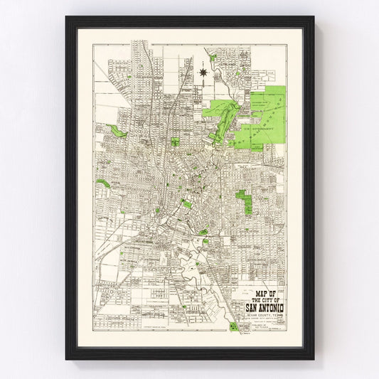 Vintage Map of San Antonio, Texas 1924