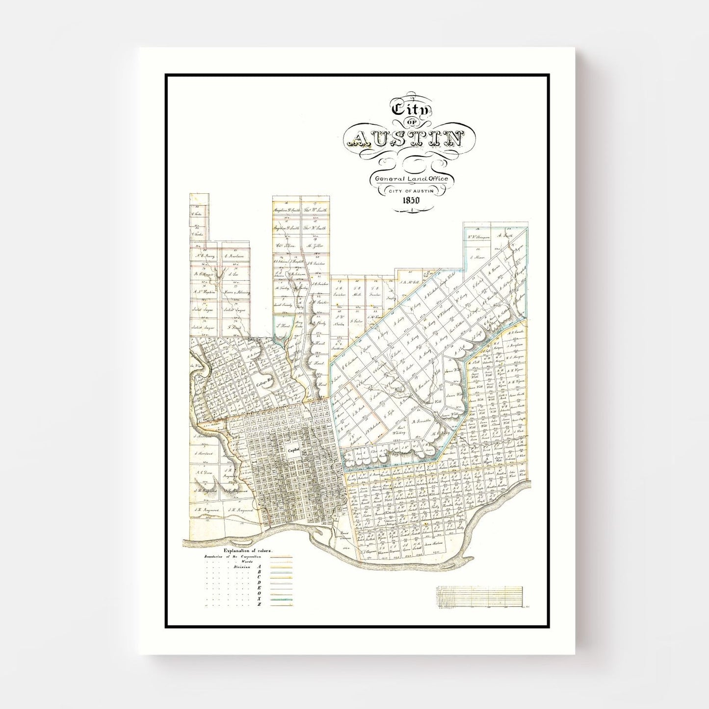 Vintage Map of Austin, Texas 1850