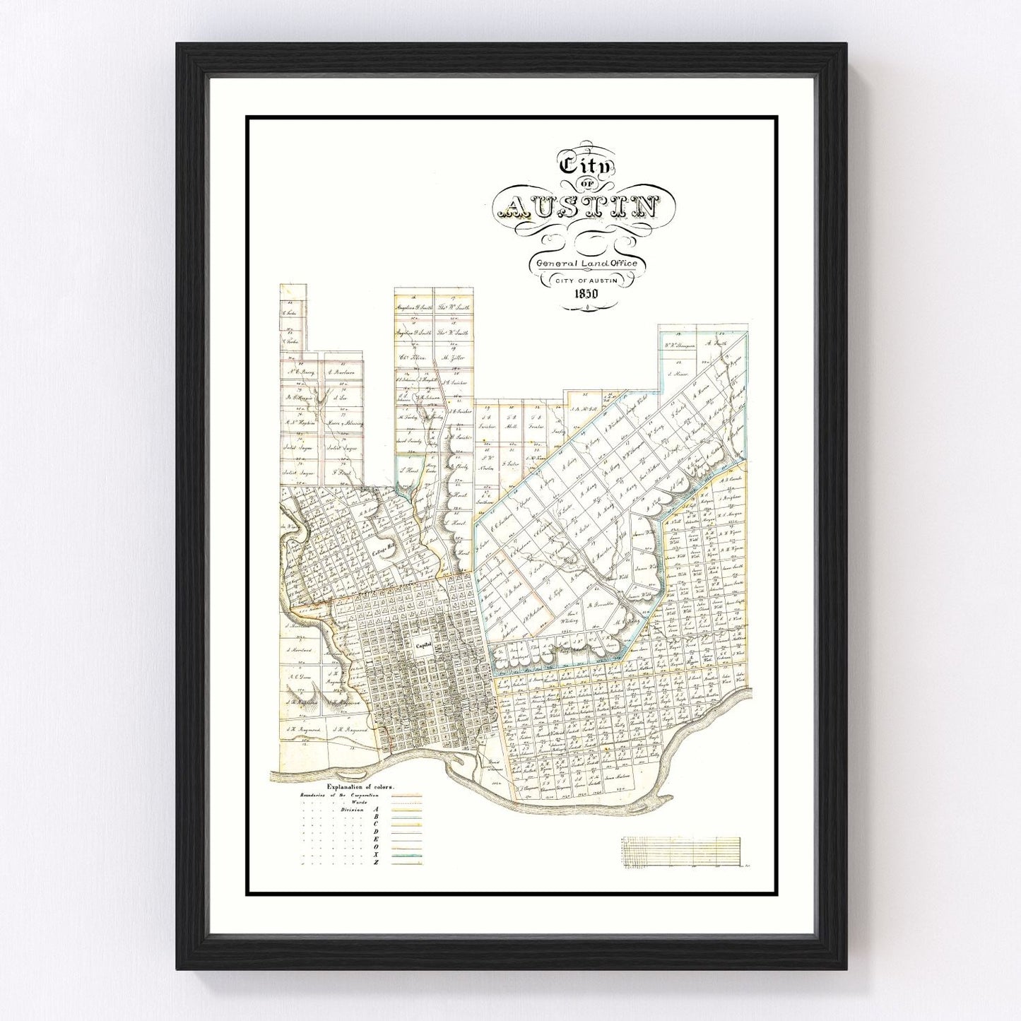 Vintage Map of Austin, Texas 1850