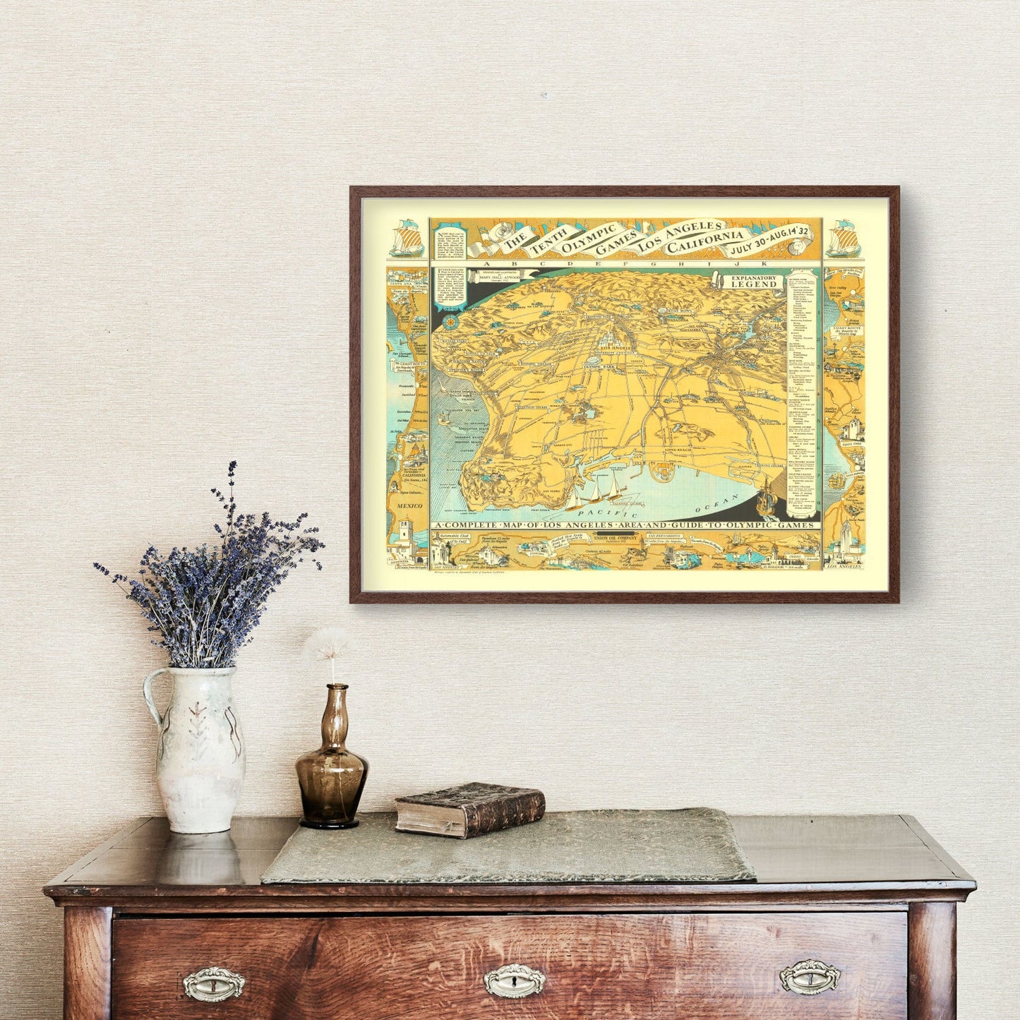 Vintage Map of Los Angeles, California 1932