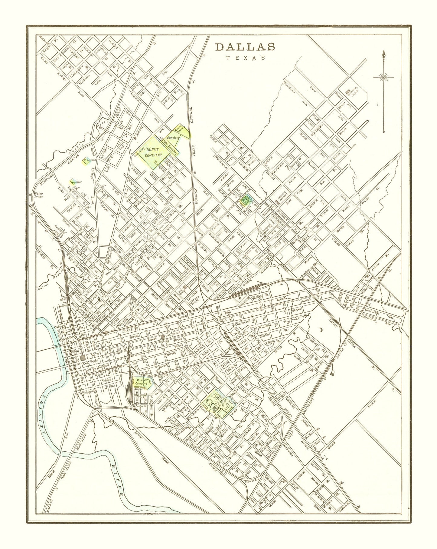 Vintage Map of Dallas, Texas 1893