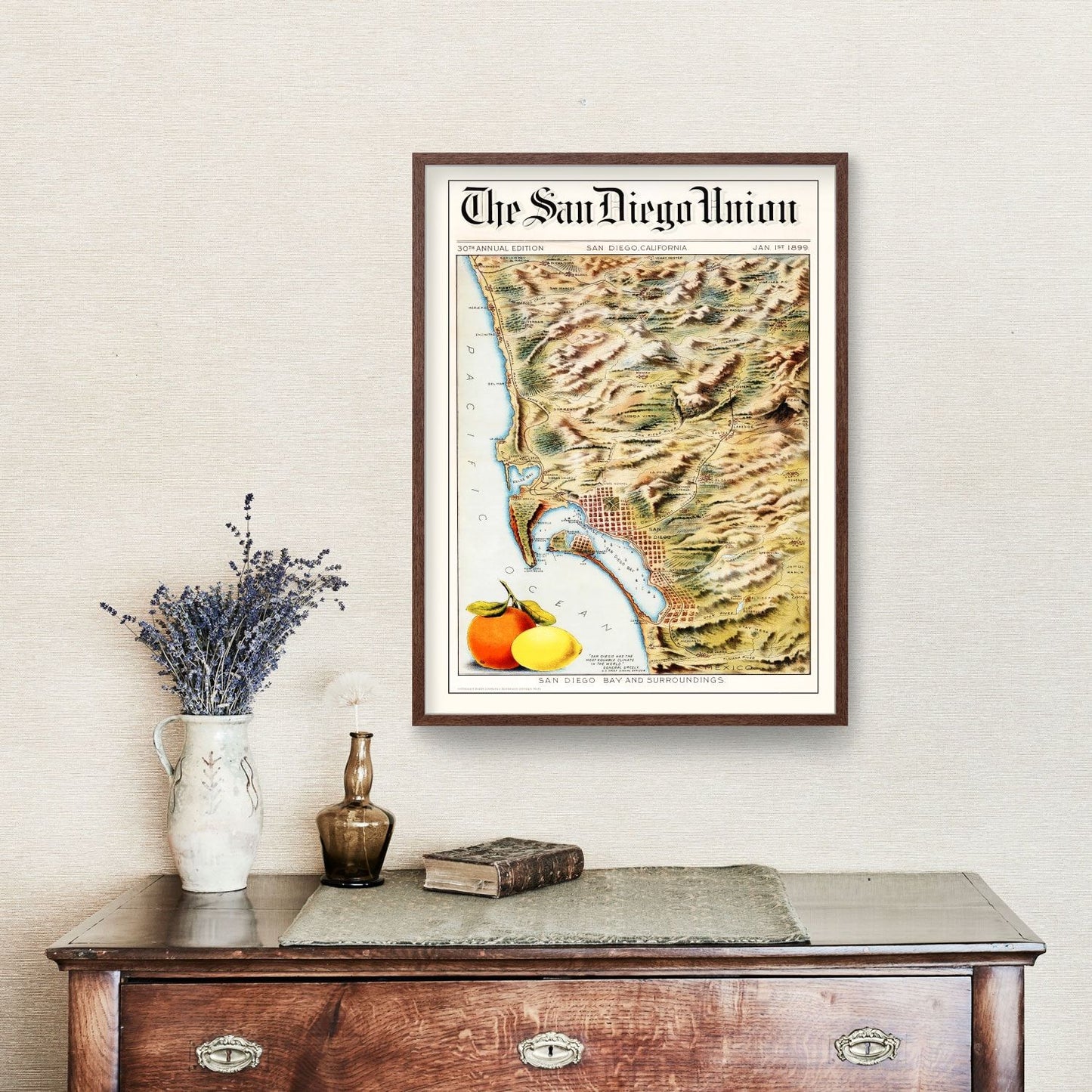 Vintage Map Print of San Diego Bay, California 1899