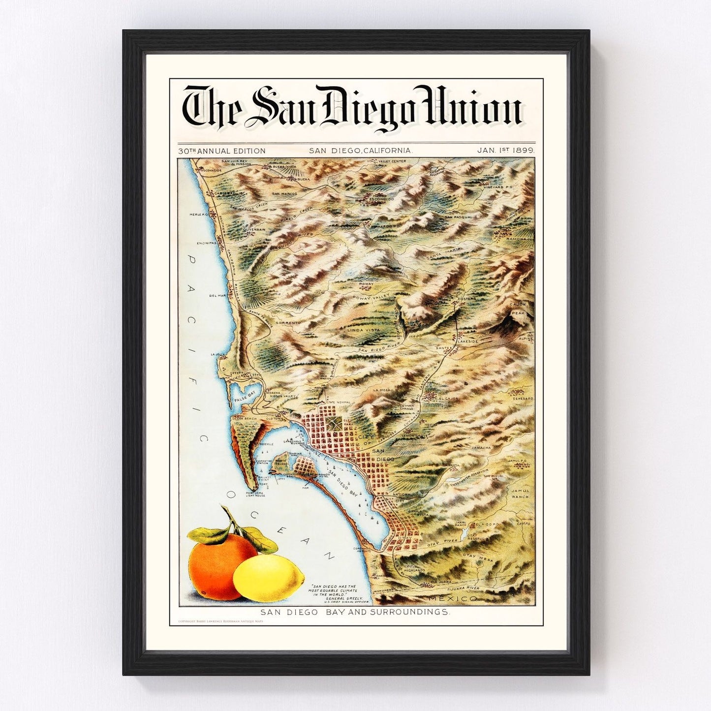 Vintage Map Print of San Diego Bay, California 1899