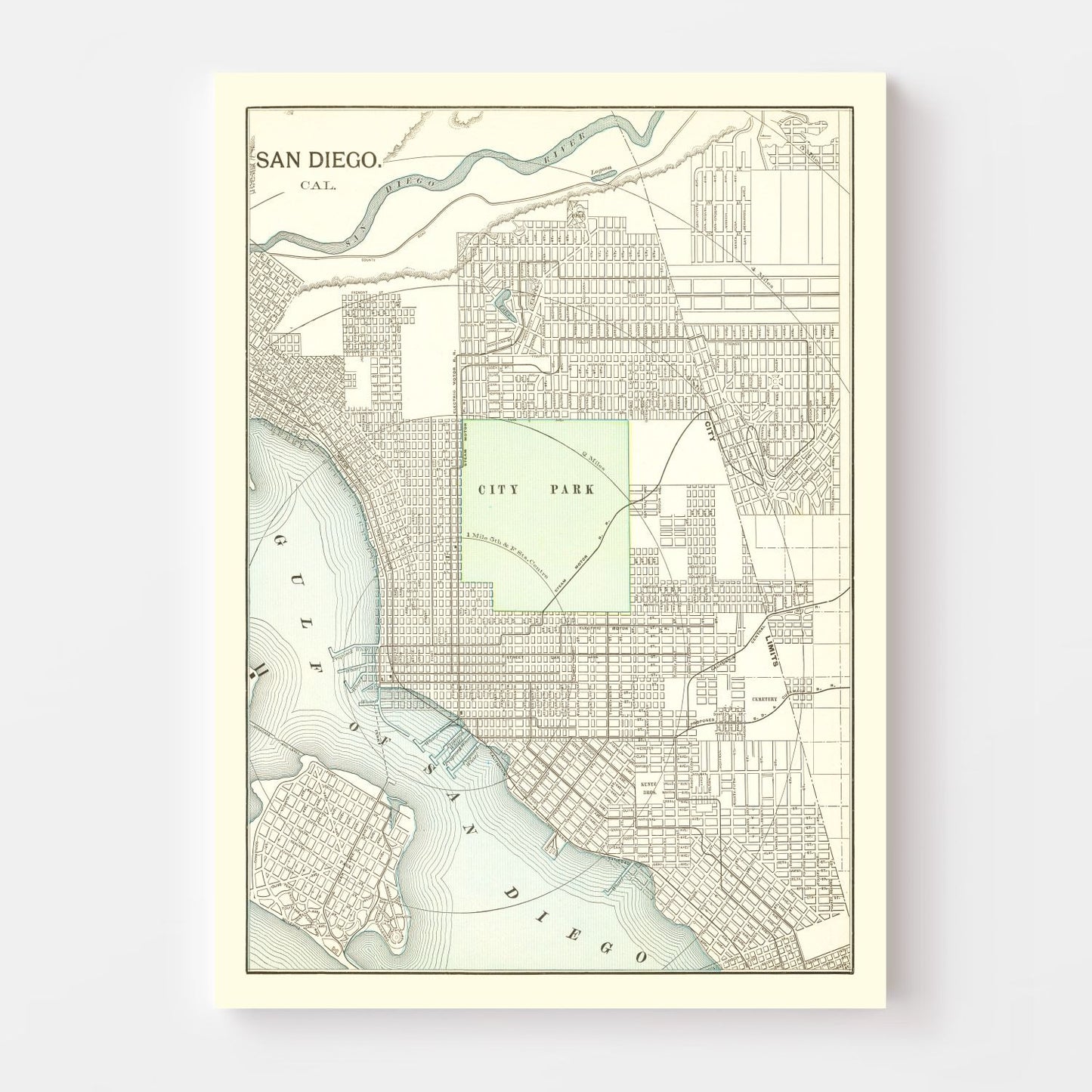 Vintage Map of San Diego, California 1912