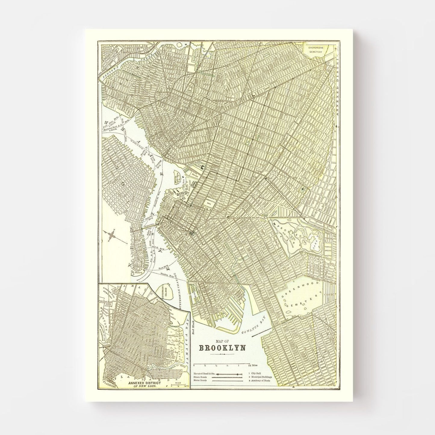 Vintage Map Print of Brooklyn, New York 1890
