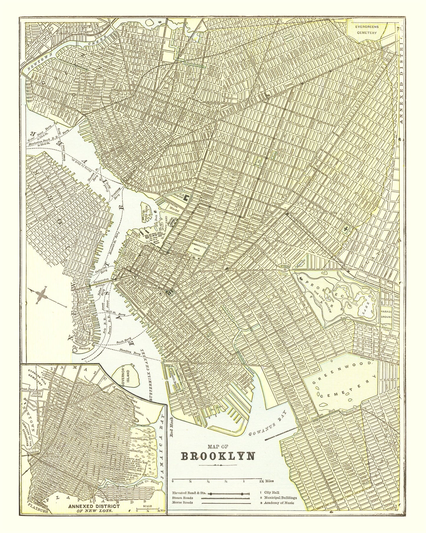 Vintage Map Print of Brooklyn, New York 1890