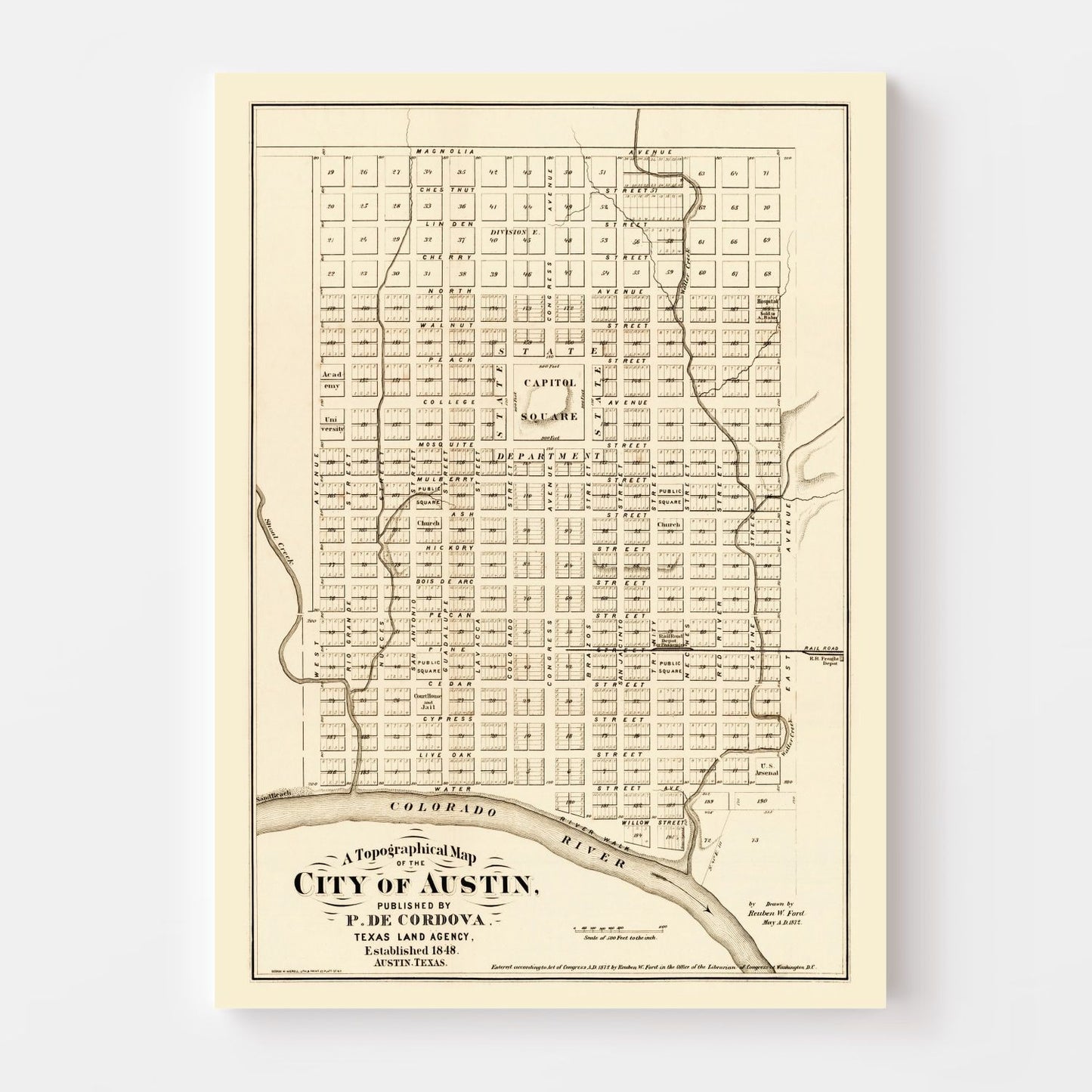 Vintage Map of Austin, Texas 1872
